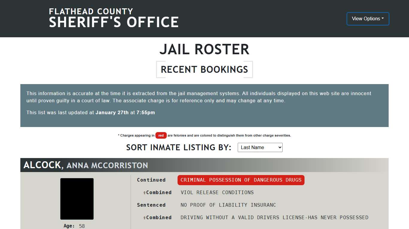 Flathead County Sheriff's Office - Jail Roster