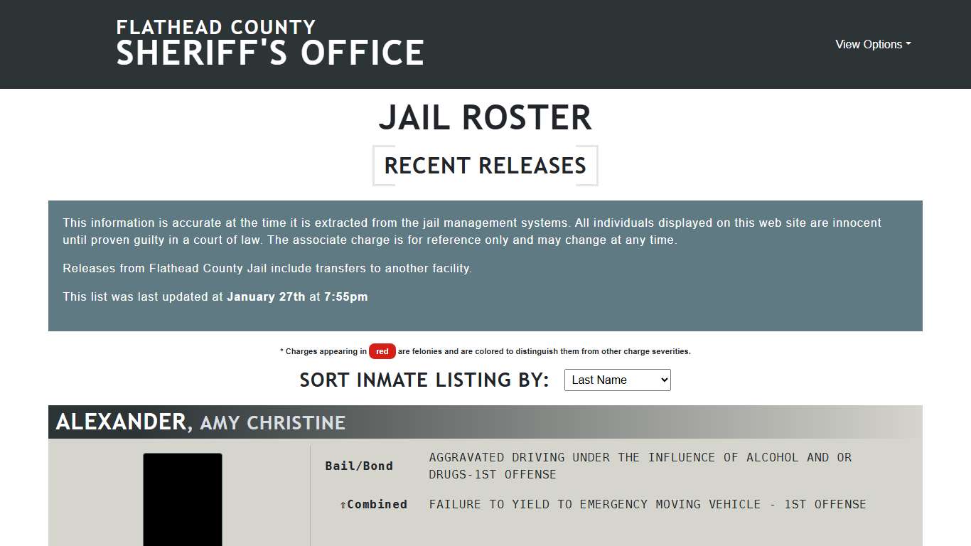 Flathead County Sheriff's Office - Jail Roster